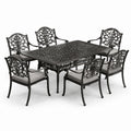 Set tavolo e 6 sedie da esterno in alluminio nero con cuscini in poliestere grigio
