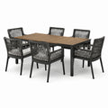 Set da pranzo da giardino in legno e metallo con 6 sedie in corda