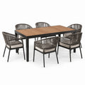 Set da pranzo in legno e alluminio da esterno con 6 sedie