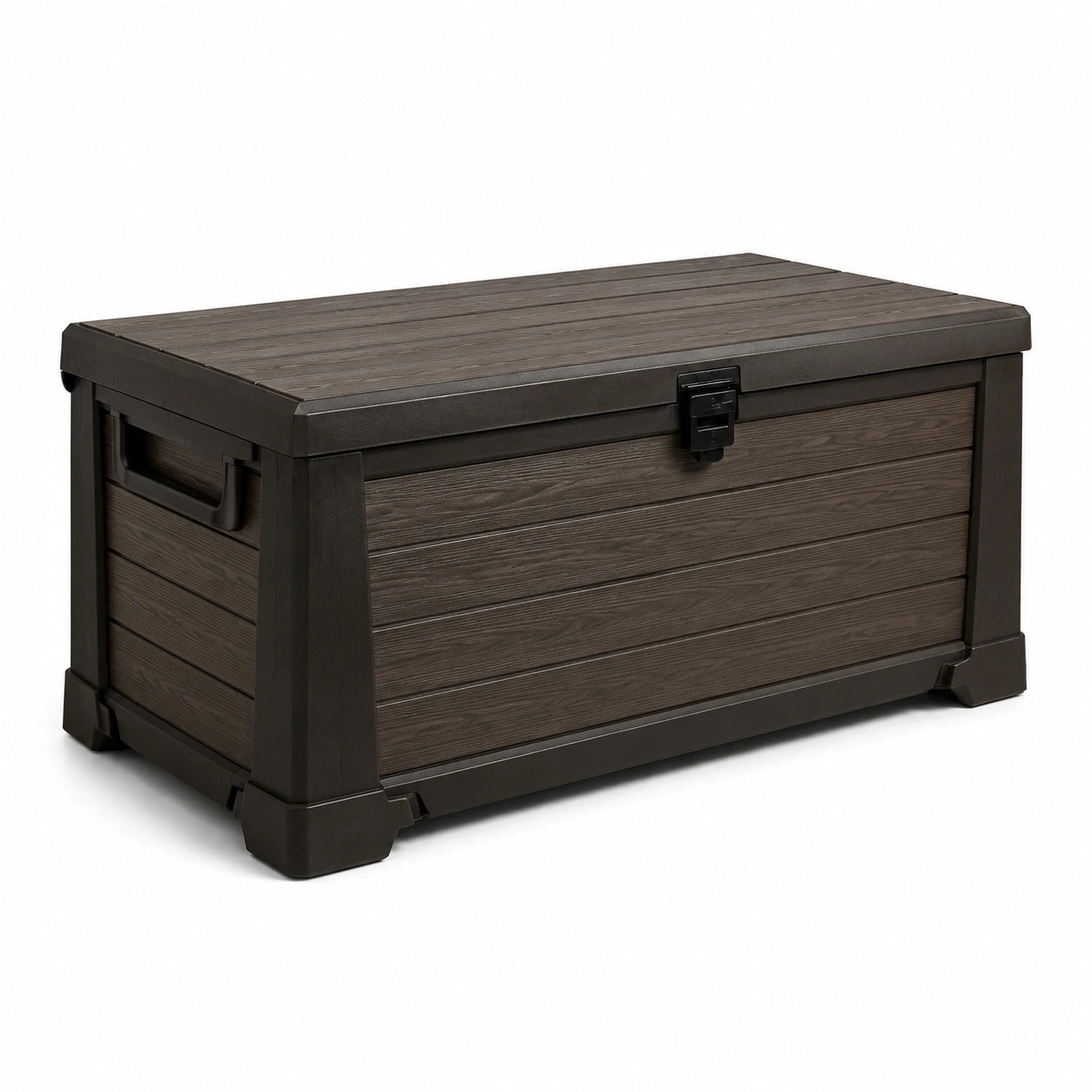 Baule da giardino in plastica marrone 117x45x57 cm