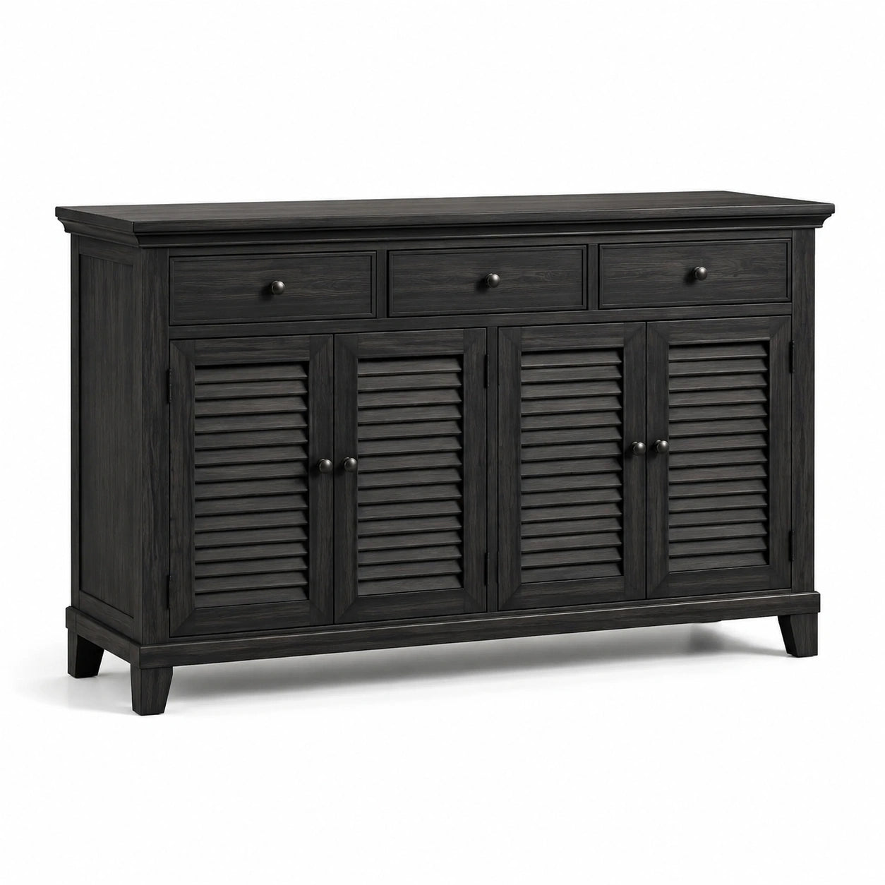 Credenza in legno di pino con ante persiane e cassetti 150x40x85 cm