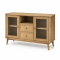 Credenza in legno rovere chiaro con ante in vetro rigato