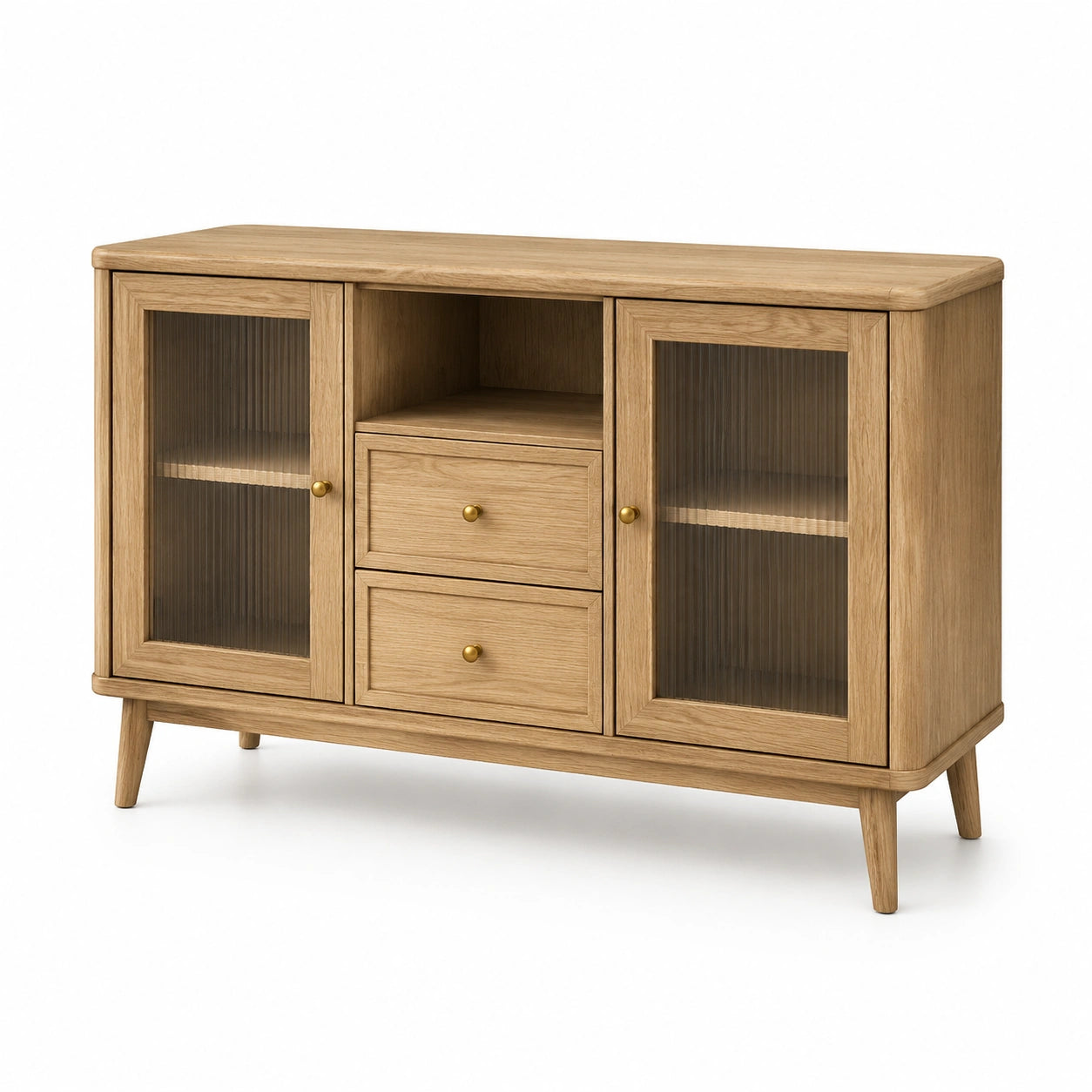 Credenza in legno rovere chiaro con ante in vetro rigato