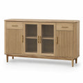 Credenza in legno di quercia con vetro temperato e finiture in ottone - 120x40x85 cm