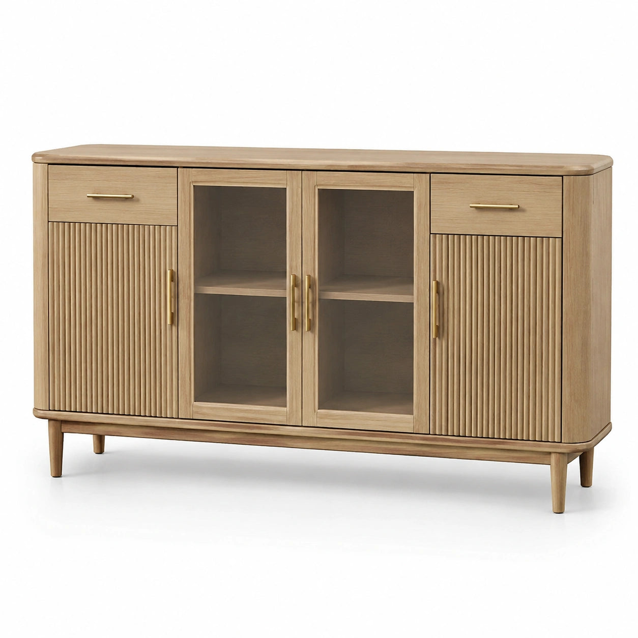 Credenza in legno di quercia con vetro temperato e finiture in ottone - 120x40x85 cm