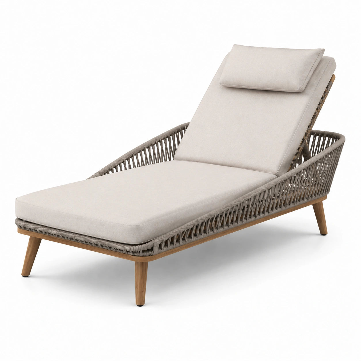 Lettino prendisole in legno e corda sintetica beige