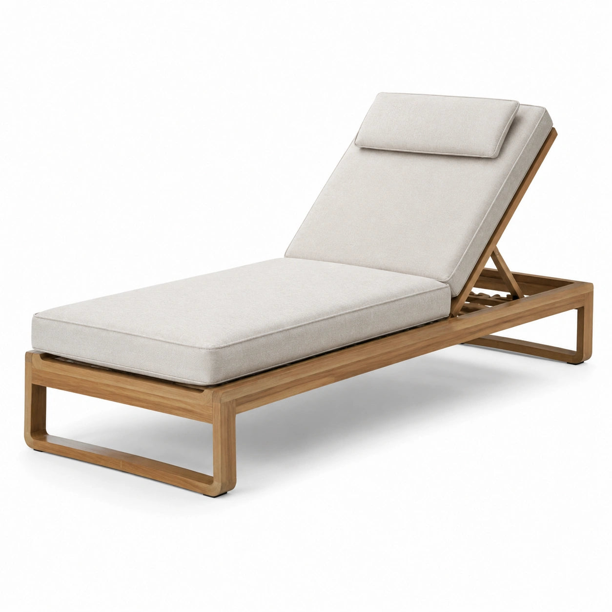 Lettino prendisole in teak con cuscini crema