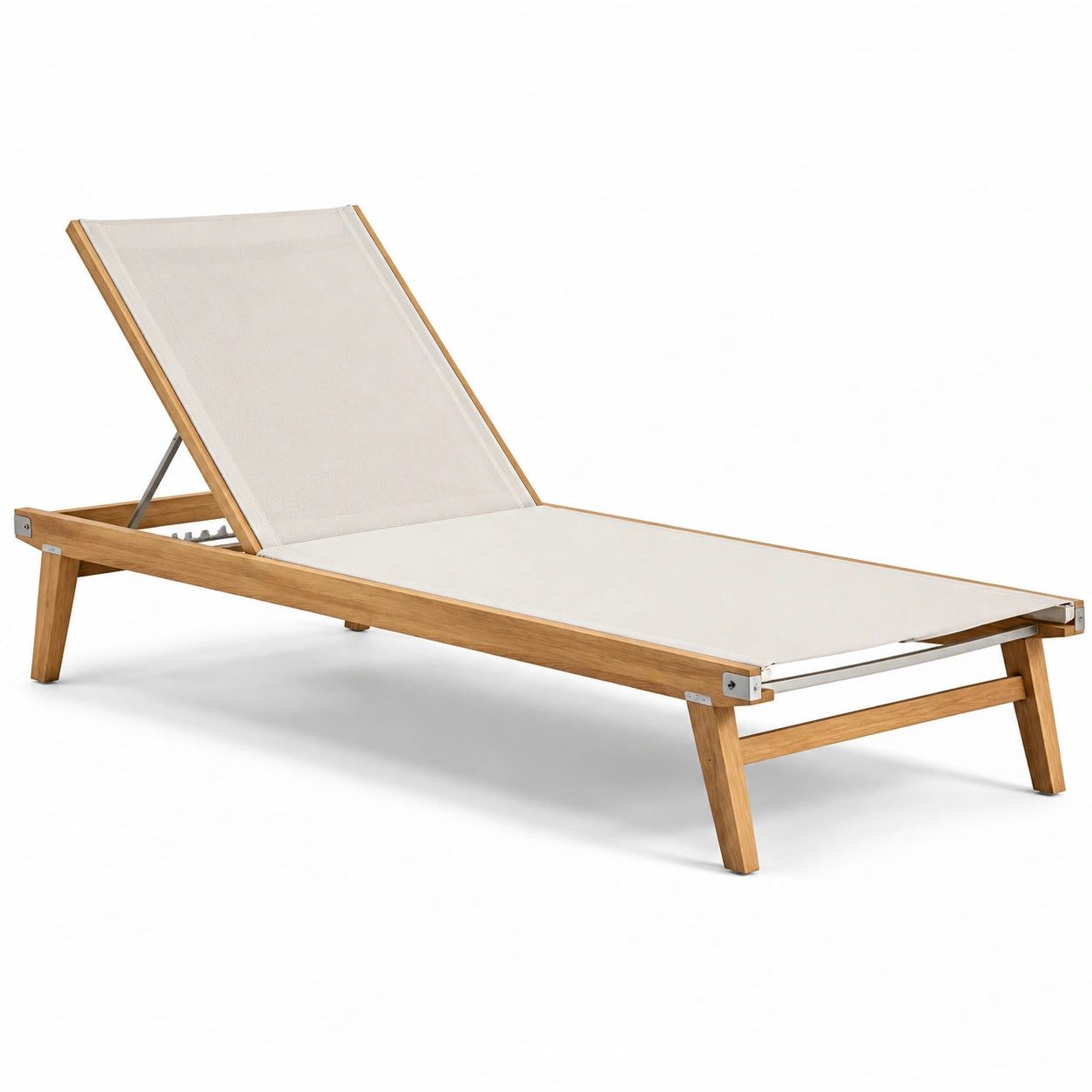 Lettino prendisole in legno di teak e poliestere beige