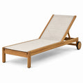 Lettino prendisole in legno di teak e textilene beige