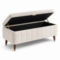 Panca in legno con contenitore in tessuto beige