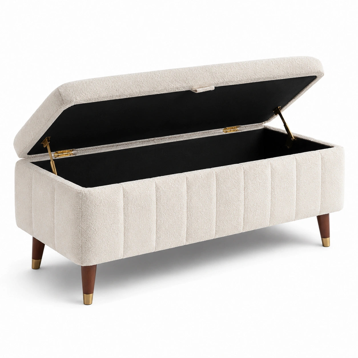 Panca in legno con contenitore in tessuto beige