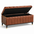 Panca contenitore in pelle sintetica marrone con gambe in legno 120x40x45 cm