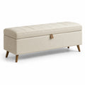 Panca contenitore in tessuto e legno beige 120x40x45 cm