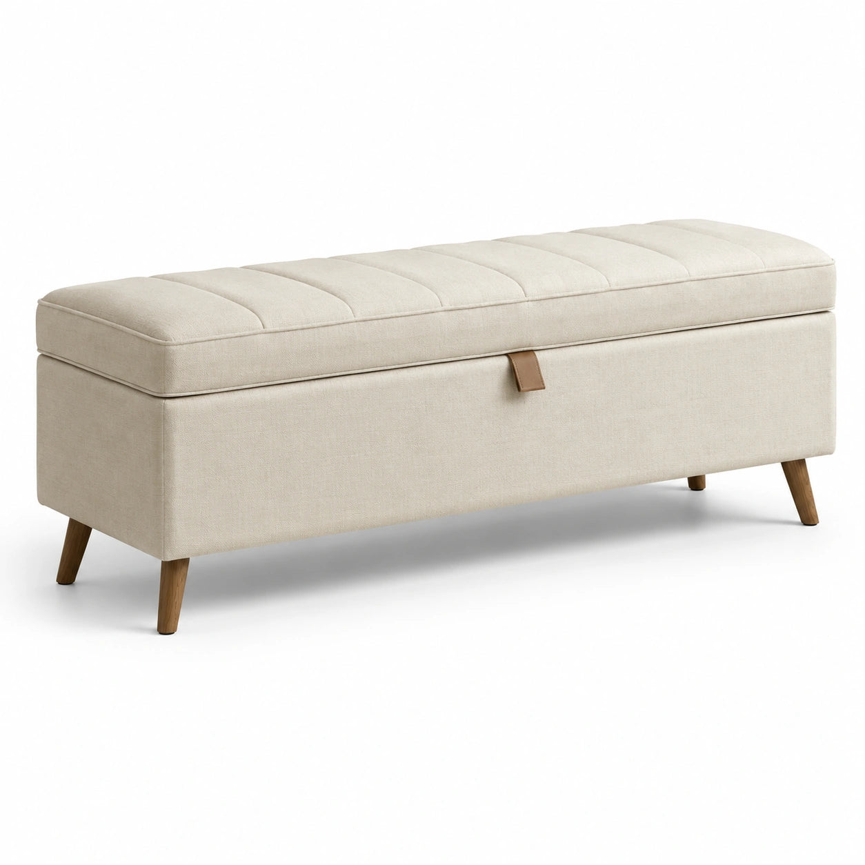 Panca contenitore in tessuto e legno beige 120x40x45 cm