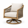 Poltrona girevole in teak con cuscini in tessuto beige