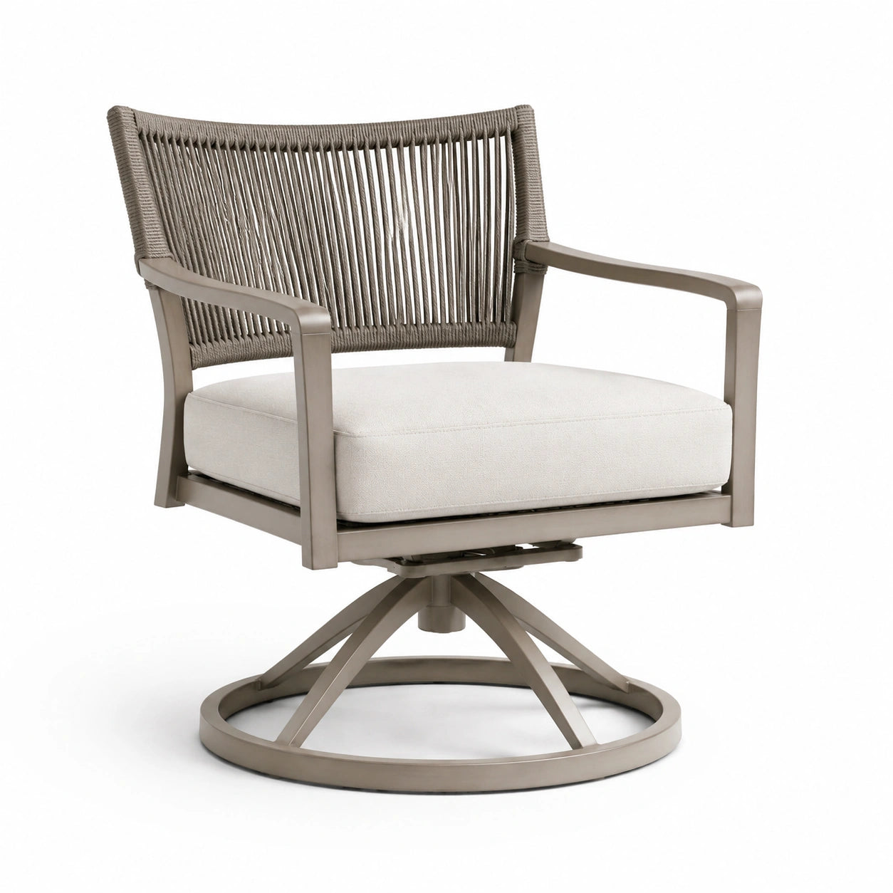Poltrona girevole in alluminio con corde e cuscino beige